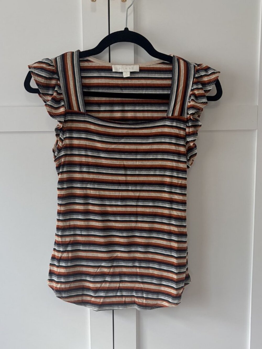 Anthropologie eri + ali Striped Ribbed Square Neck Top S